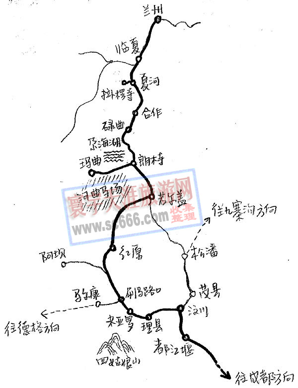  甘南川北线路图 亚洲甘肃省甘南藏族 旅游地图: 交通