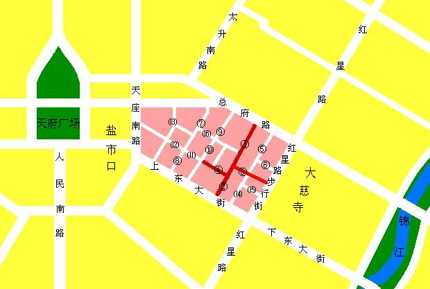 春熙路在成都市区的地理位置分布图