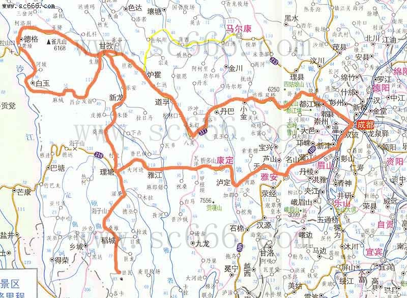 成都-甘孜藏族自治州交通线路图