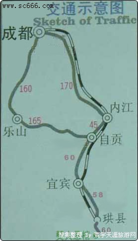 成都-珙县僰悬棺旅游交通线路图