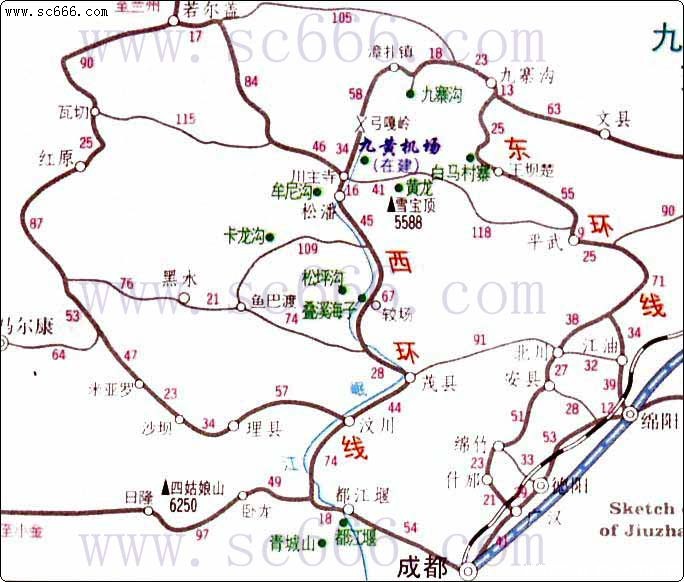 成都-九寨沟黄龙环线地图