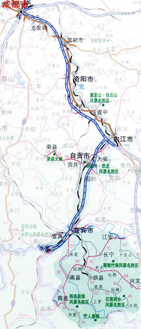 成都-蜀南竹海旅游交通线路图