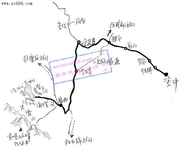 资中-海螺沟旅游线路图