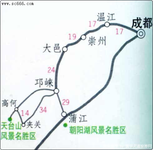 成都-天台山交通线路图