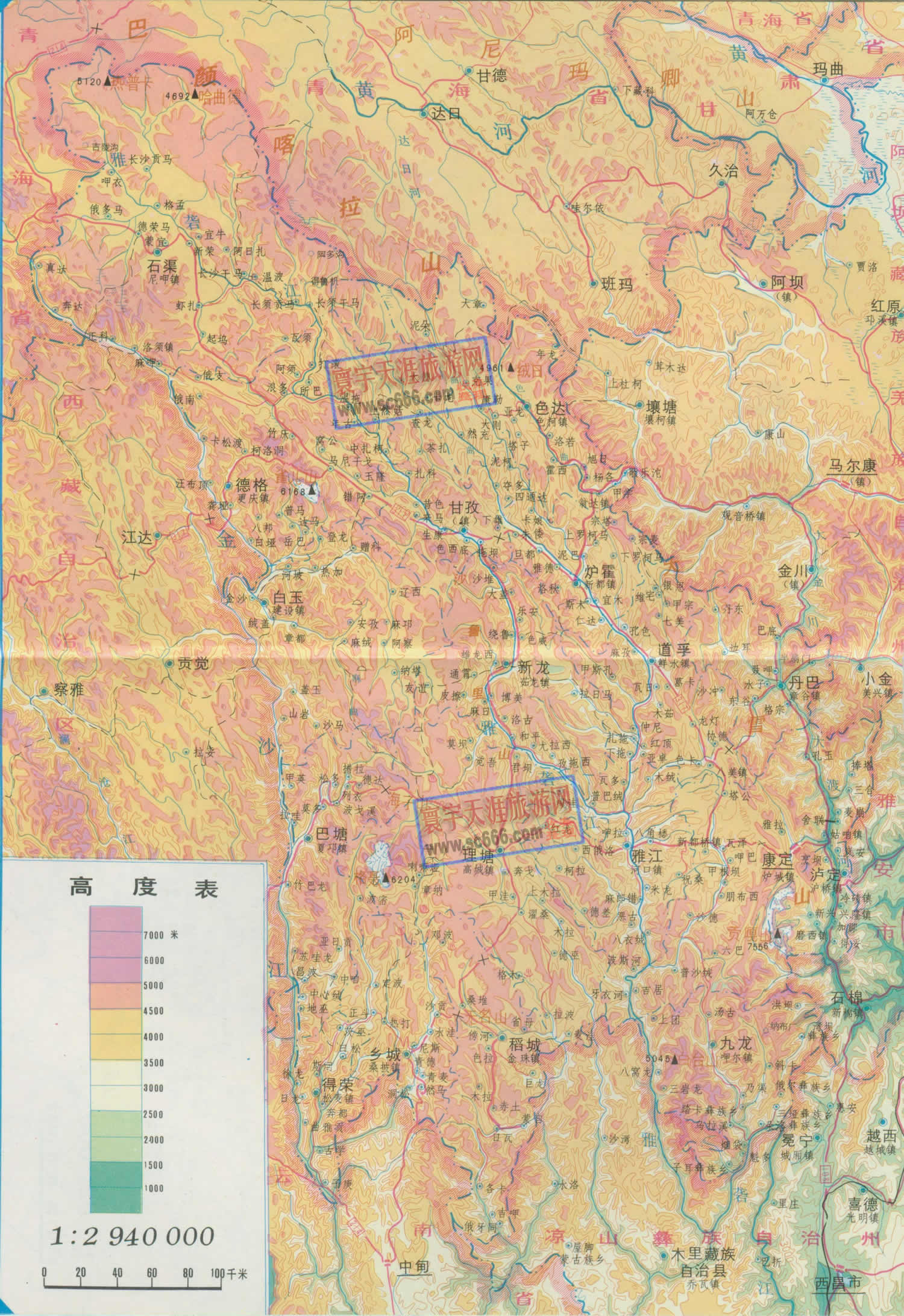 甘孜藏族自治州地势地图