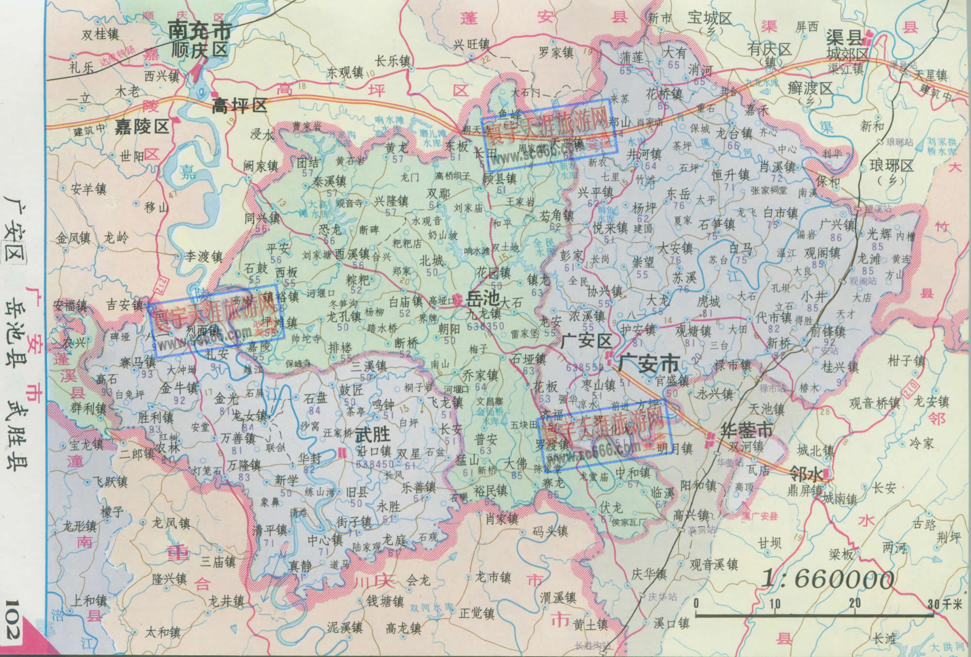 广安区、岳池县、武胜县地图