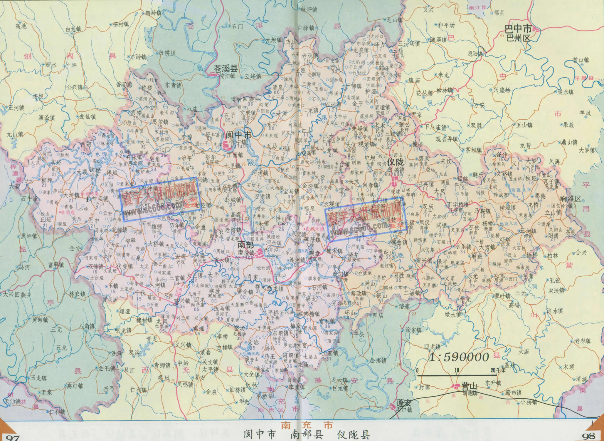 阆中县、南部县、仪陇县地图