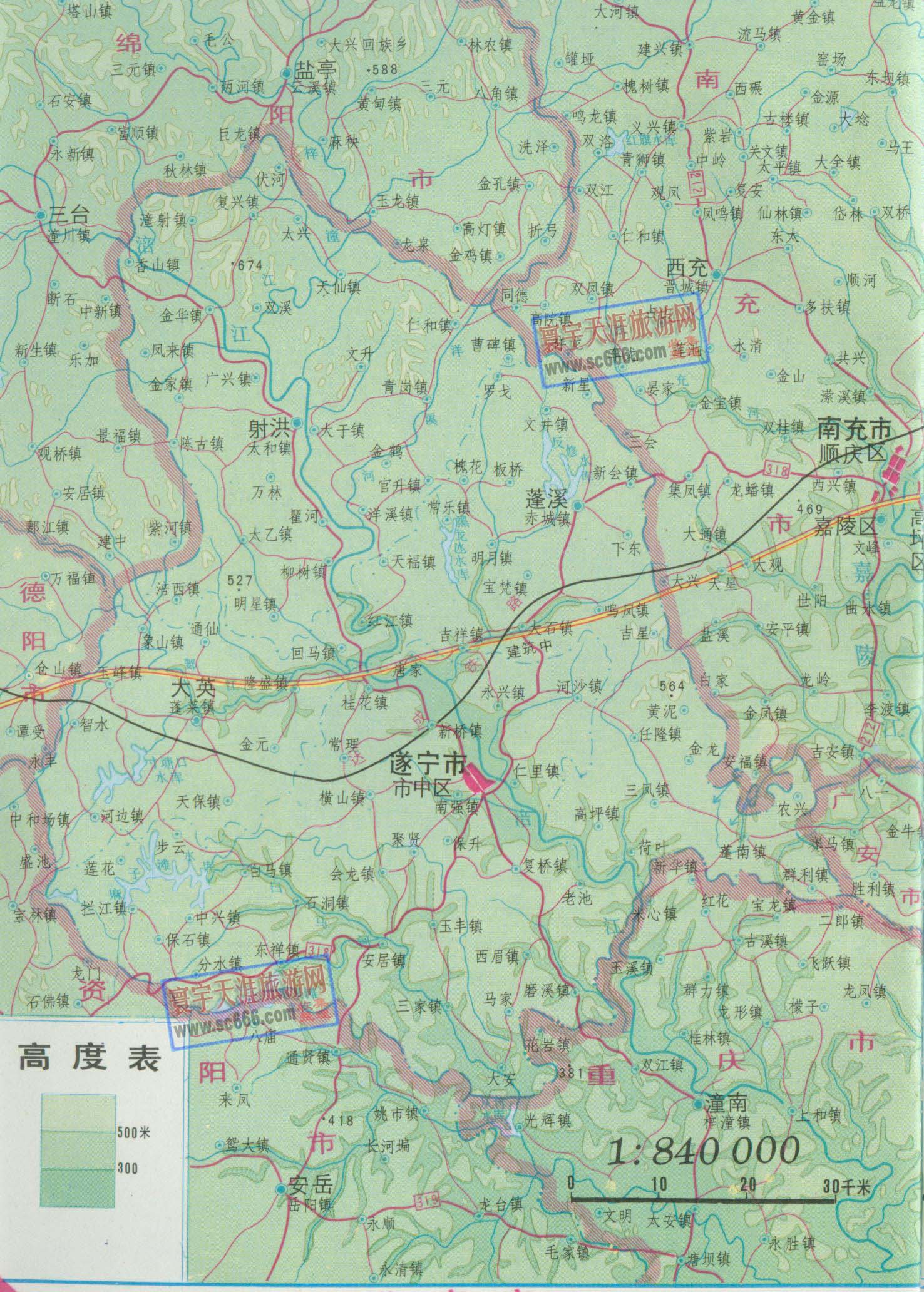 遂宁市地势地图