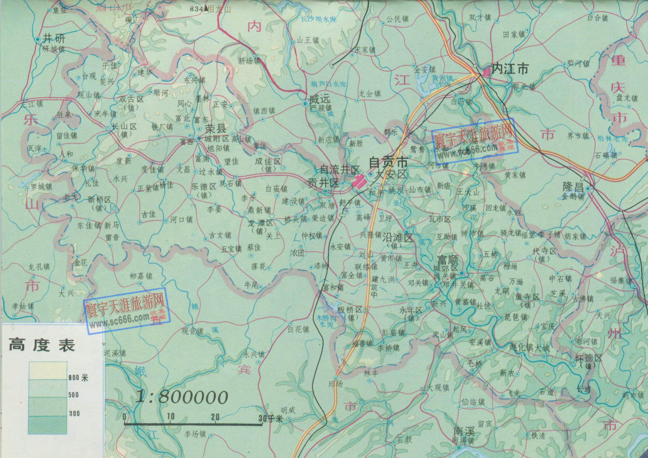 自贡市地势地图