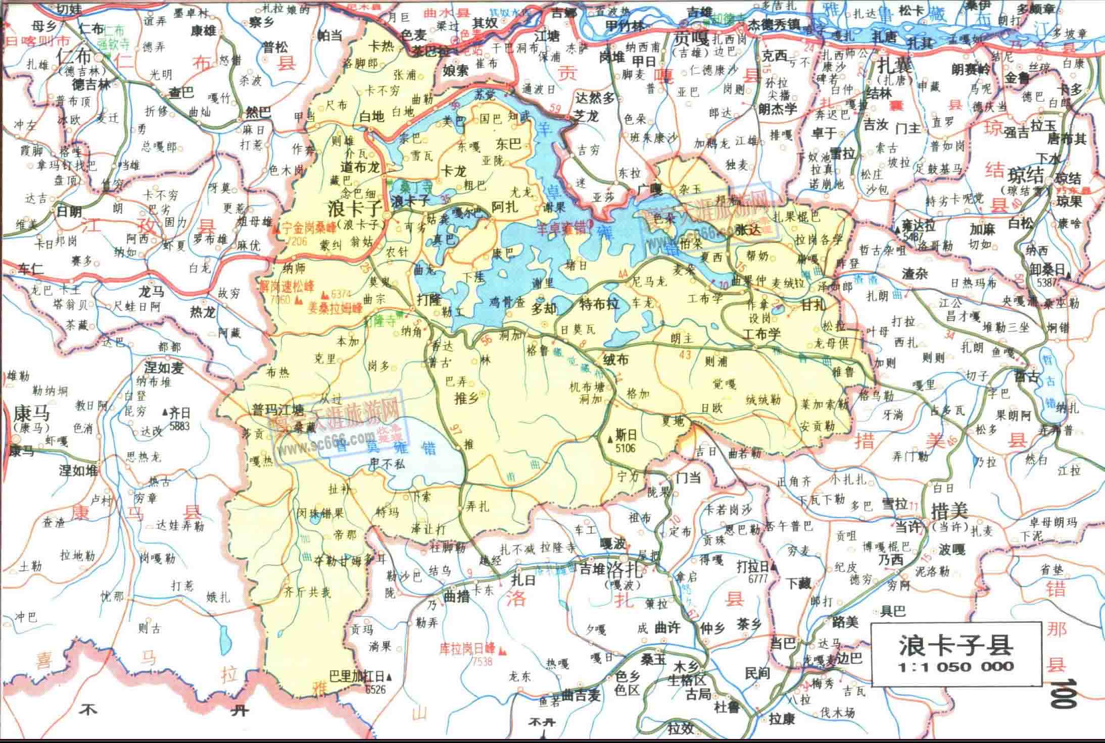 中国不丹边境各县之三：浪卡子县地图