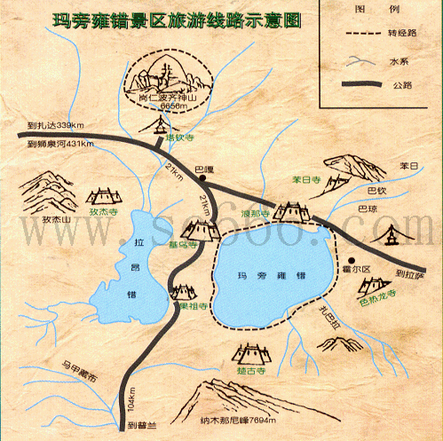 圣湖玛旁雍错景区旅游线路示意图