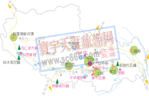 西藏自治区景点分布图