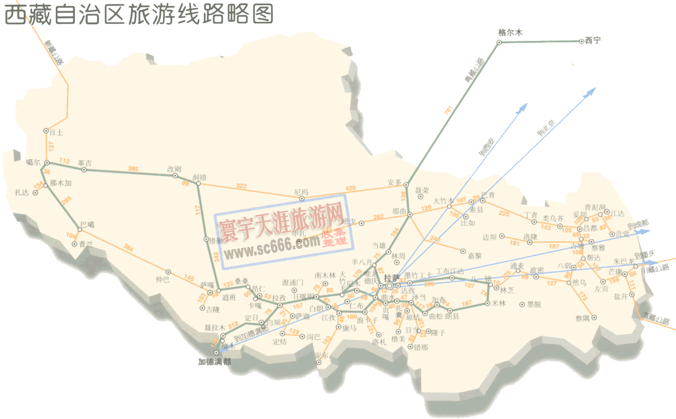 西藏自治区旅游线路图