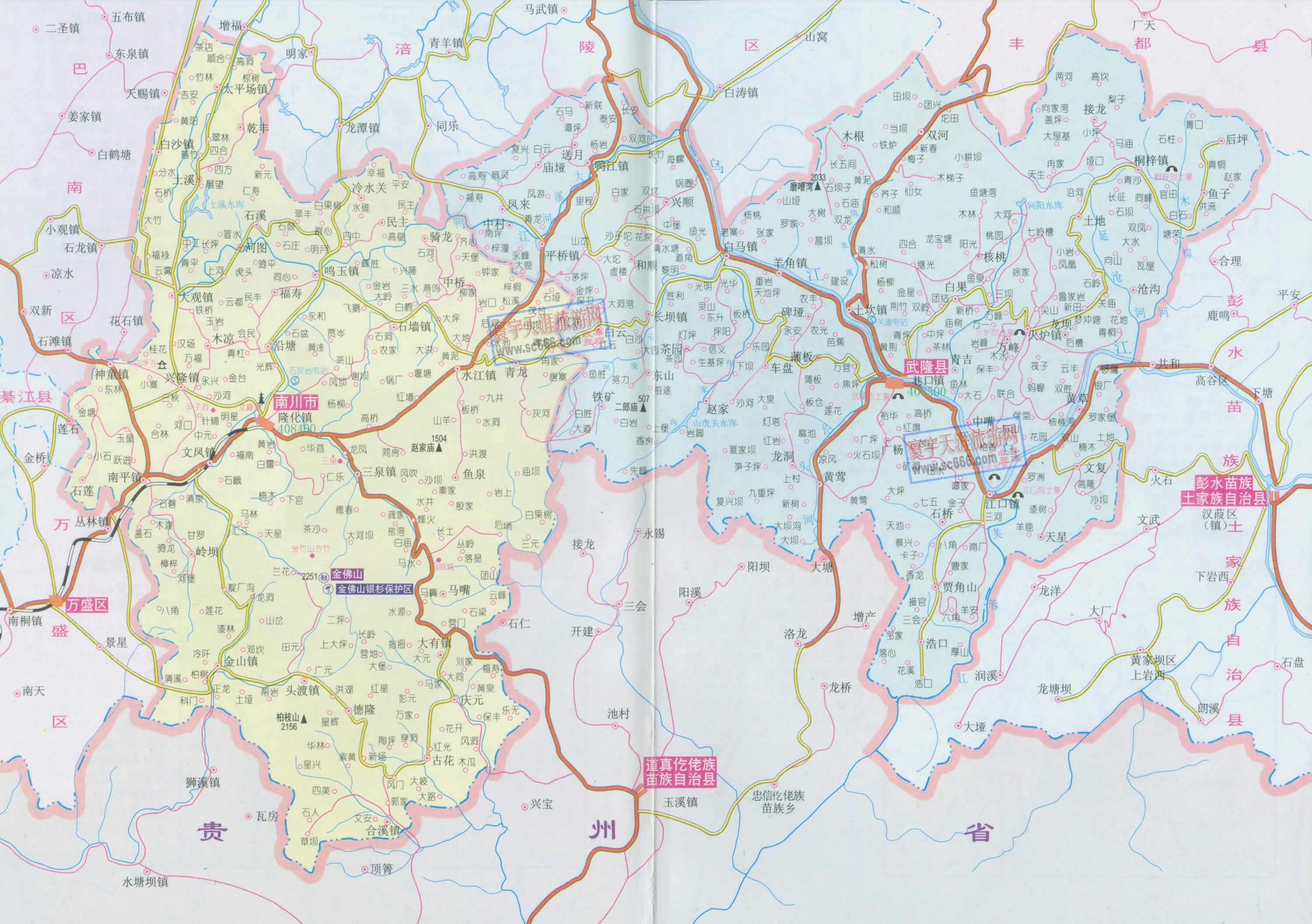 南川市、武隆县地图