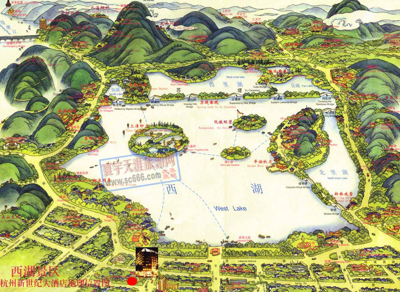 杭州西湖景区导游图2