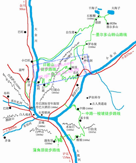 丹巴县城附近旅游线路图