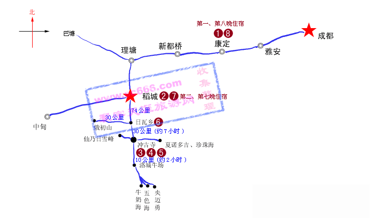成都-稻城亚丁旅游线路图1
