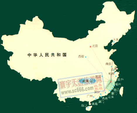 武夷山在中国的位置及主要航线图