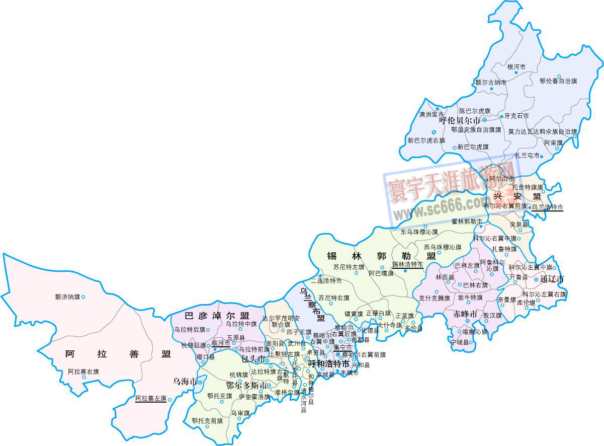 内蒙古自治区政区地图