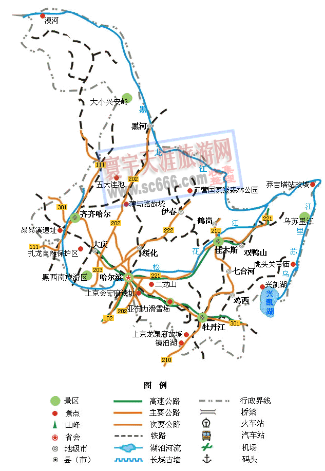 黑龙江省旅游地图